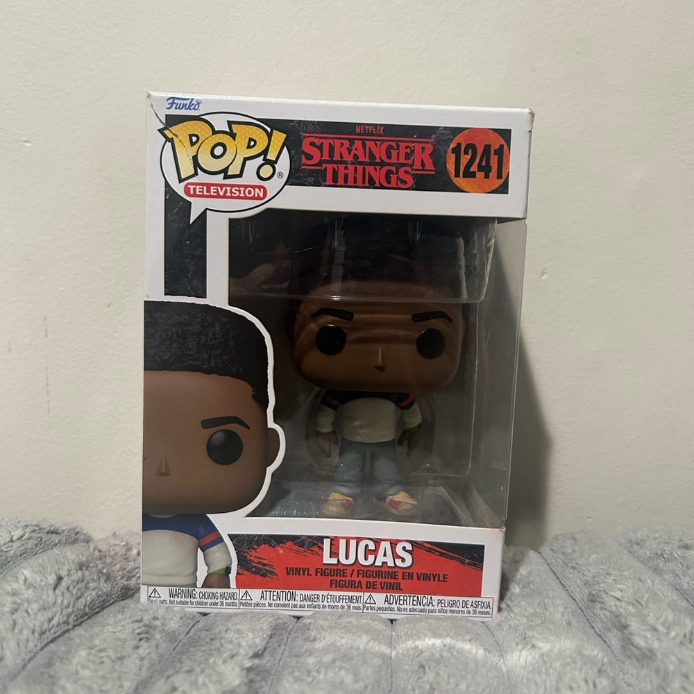 Funko Pop Stranger Things Lucas Figure with Blue and White Outfit